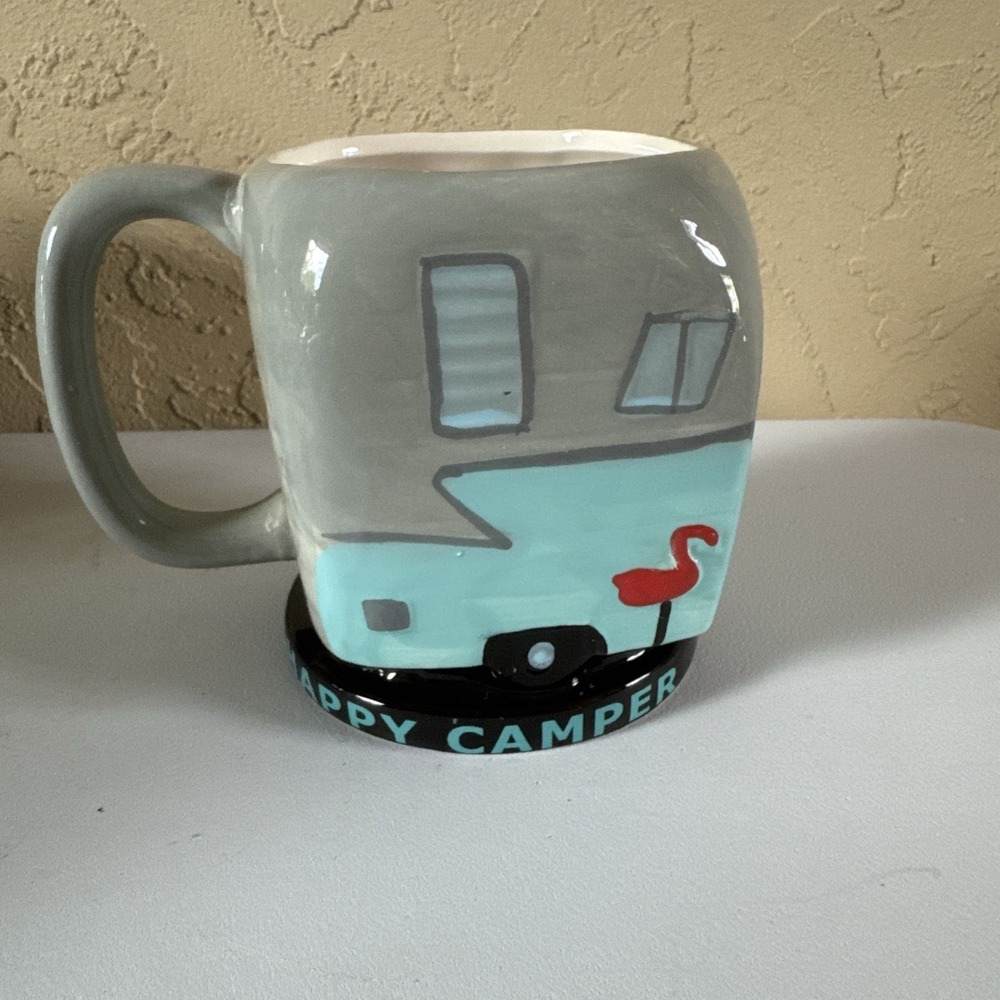 BigMouth Inc Happy Camper Retro RV Trailer Coffee‎ Mug 16oz Flamingo Glamping